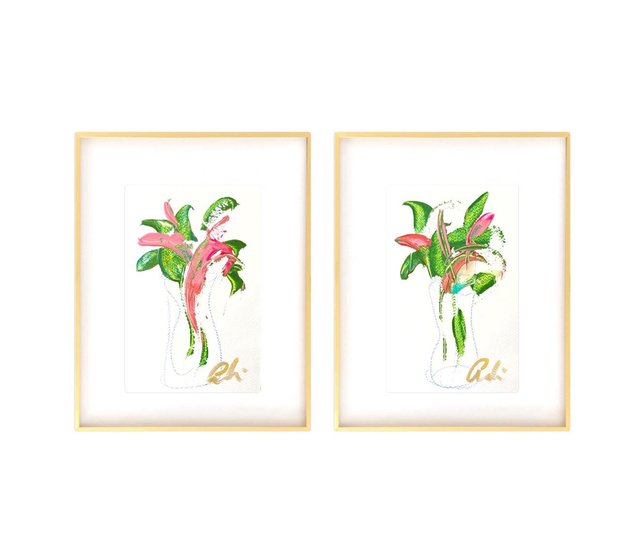 Original Abstract Fine Art Prints, Green, Pink, Blue, Pair (5x7), Abstract Artwork