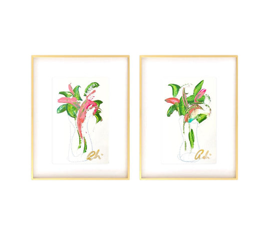 Original Abstract Fine Art Prints, Green, Pink, Blue, Pair (5x7), Abstract Artwork