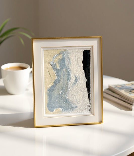 Original Abstract Fine Art Print, Black, White, Taupe, Blue, Monochrome Print (5x7), Abstract Artwork