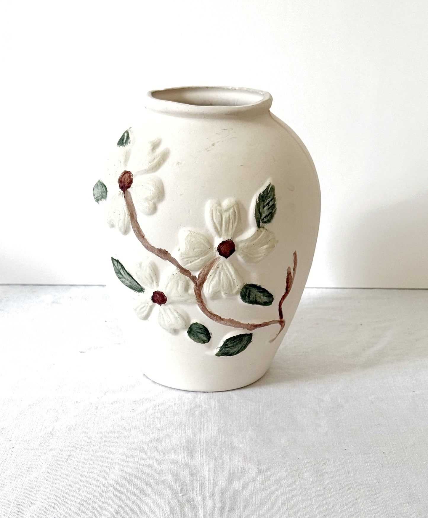White & Green Ceramic Magnolia Vase