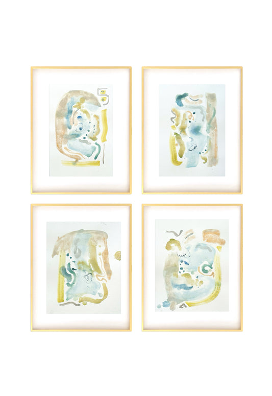 Set of Four Original Abstract Watercolor Paintings on Paper, 8x10