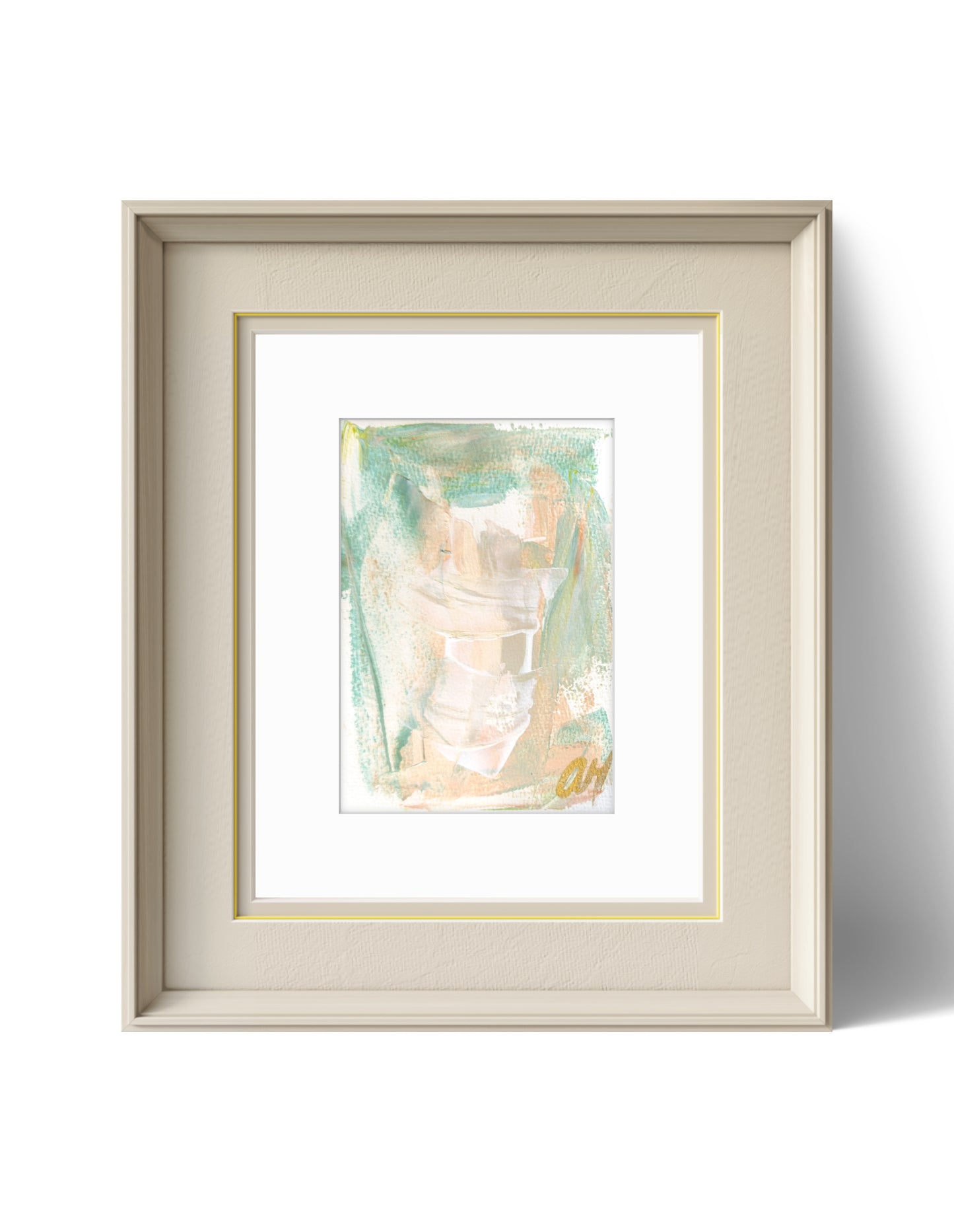 Original Abstract Watercolor Painting Fine Art Giclee Print, Size 5x7, Green, Peach, Pink