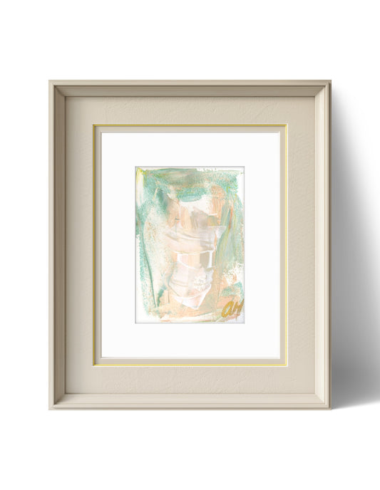 Original Abstract Watercolor Painting Fine Art Giclee Print, Size 5x7, Green, Peach, Pink