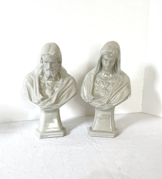 Iridescent Vintage Mary & Joseph Ceramic Sculptures