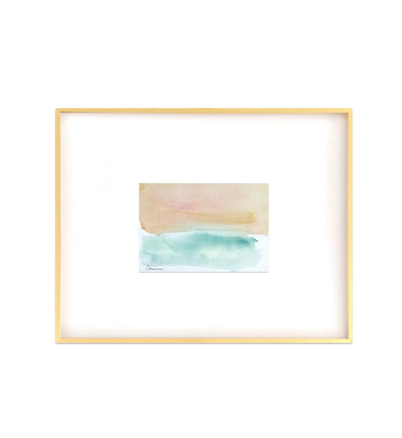 Original Abstract Watercolor Landscape Painting, Digital Print, Digital Download, Blue, Peach, 5x7