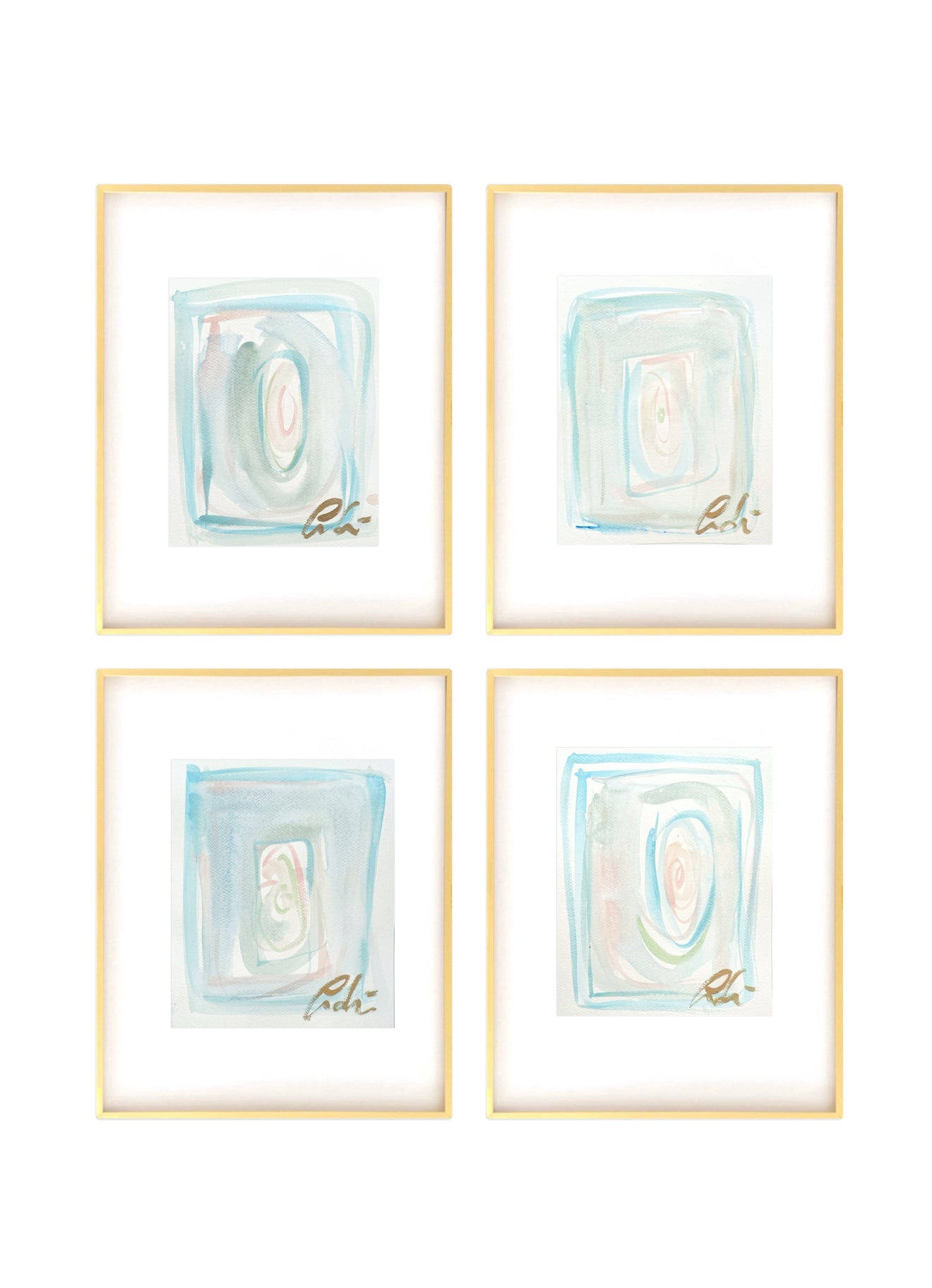 Set of Four Original Abstract Watercolor Paintings on Paper, 8x10
