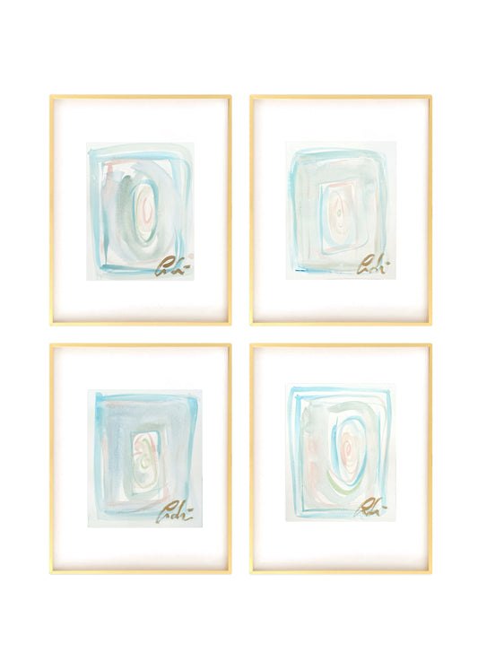Set of Four Original Abstract Watercolor Paintings on Paper, 8x10