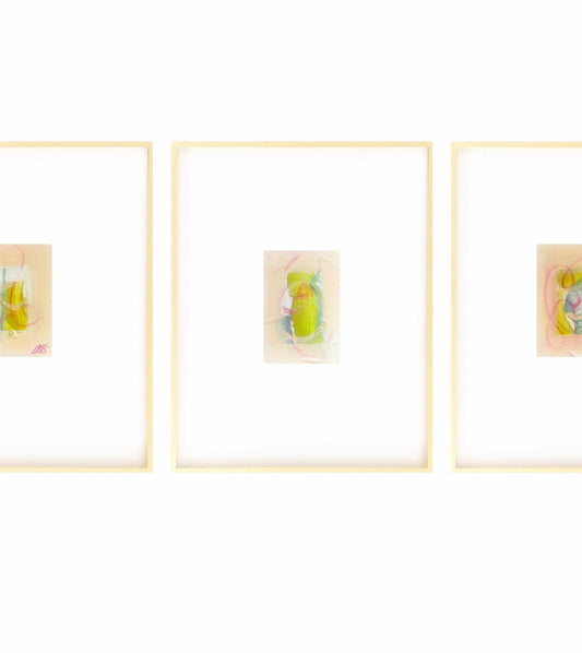 Original Abstract Watercolor Painting, Mixed Media, Set of 3, 4”x6” in White Mat, Original Artwork, White, Neutral, Abstract Artwork