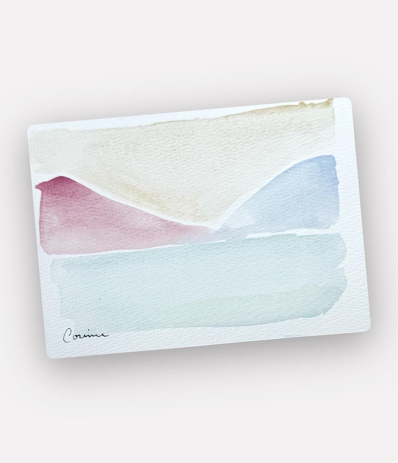 Original Abstract Watercolor Landscape Painting, Digital Print, Digital Download, Blue, Green, and Burgundy, 5x7