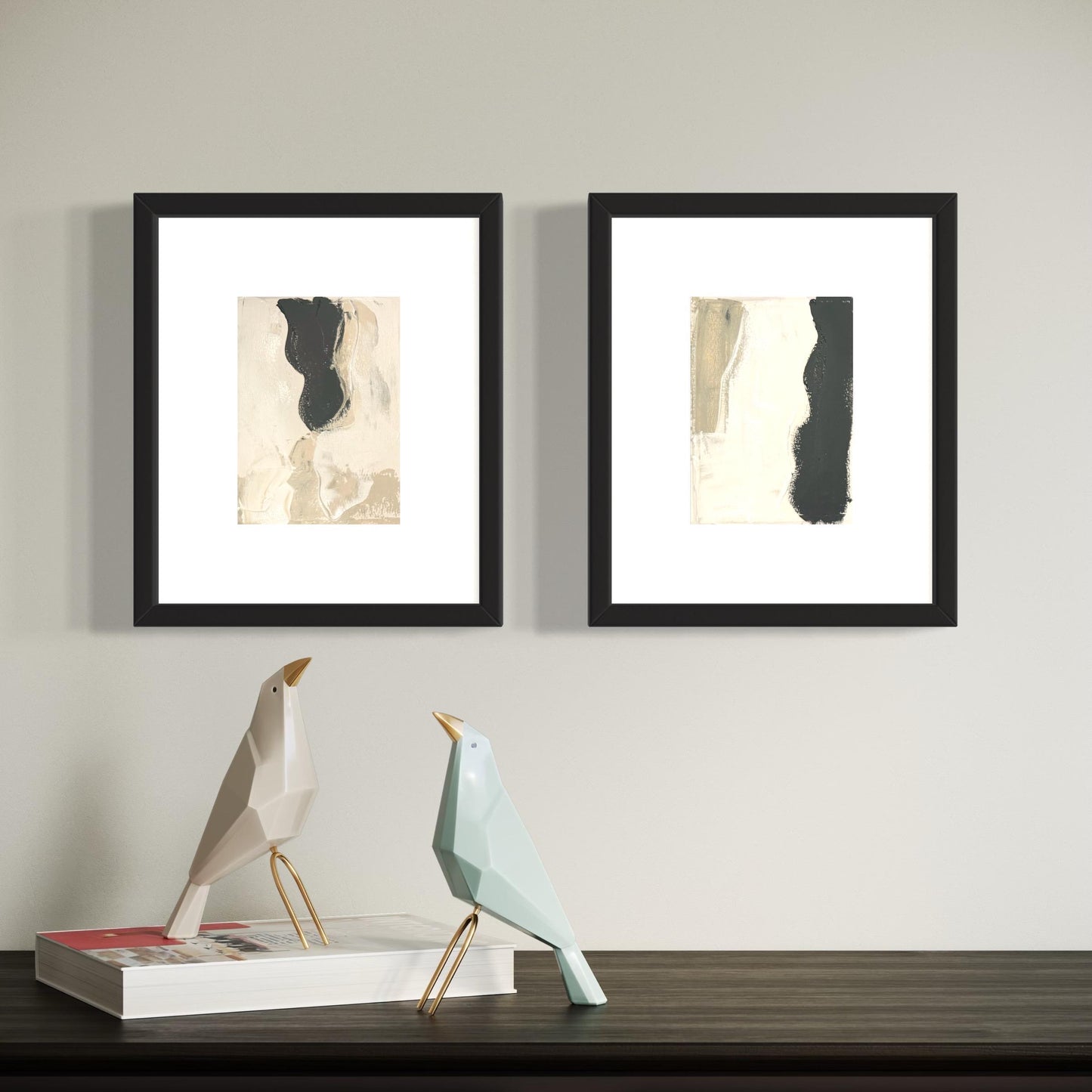 Original Abstract Fine Art Print, Black, White, & Taupe Monochrome Prints, Pair (5x7), Abstract Artwork