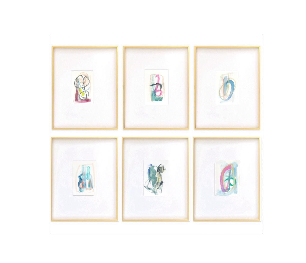 Original Abstract Art, Set of Six Paintings for Frame Gallery, size 4”x6”