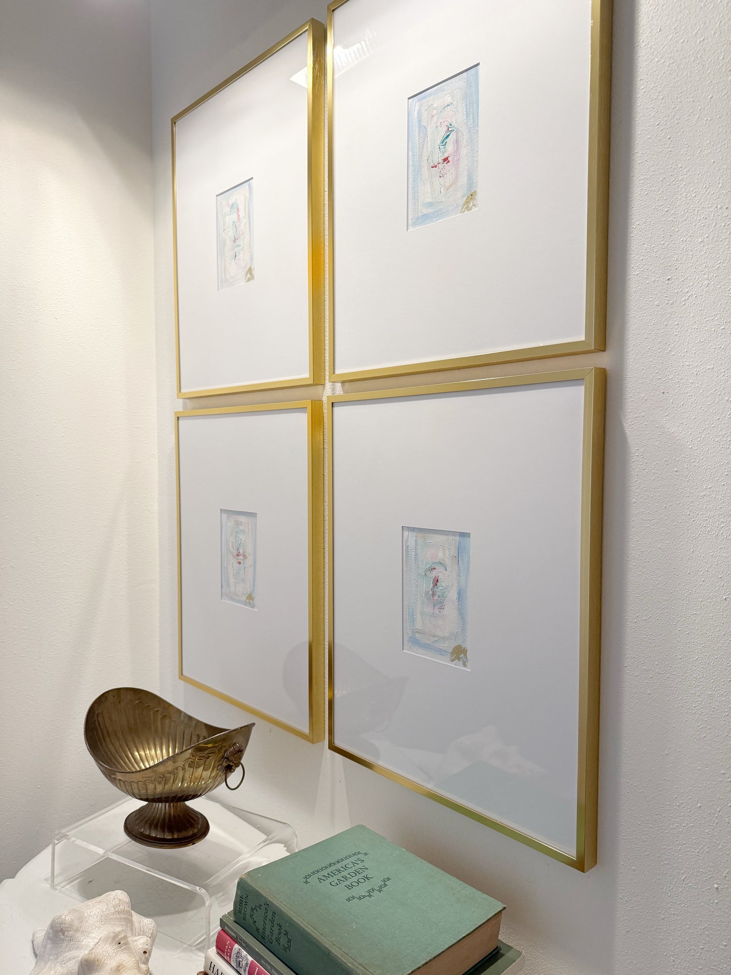 Set of Four Original Abstract Watercolor Paintings, Size 5x7, Blue, Pink, Neutral Pastel Wall Decor