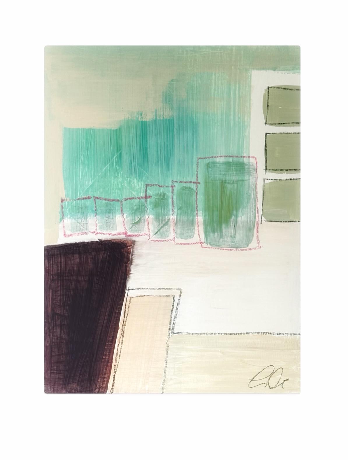 Original Abstract Mixed Media Painting on Canvas, 12x18, Pastel Artwork, Neutral Artwork, Green, Pink