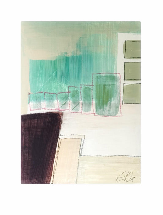 Original Abstract Mixed Media Painting on Canvas, 12x18, Pastel Artwork, Neutral Artwork, Green, Pink