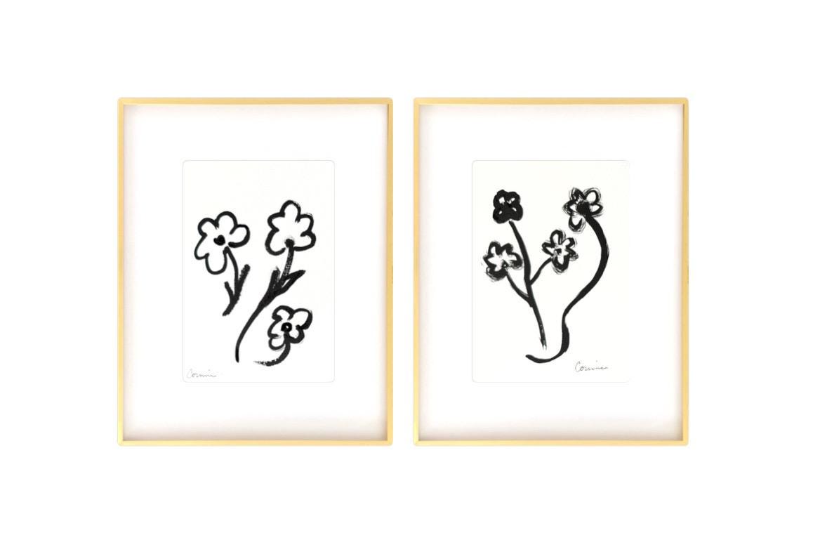 Original Abstract Fine Art Print, Black & White Floral Monochrome Prints, Pair (5x7)