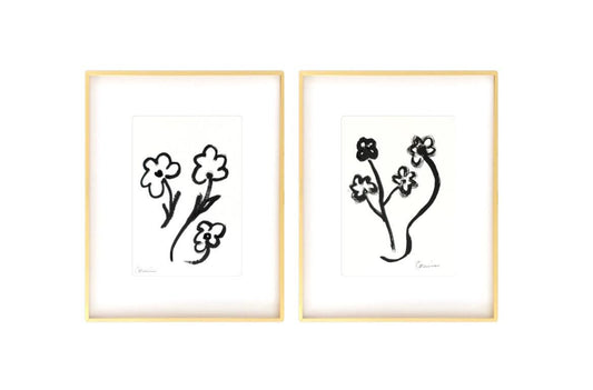 Original Abstract Fine Art Print, Black & White Floral Monochrome Prints, Pair (5x7)