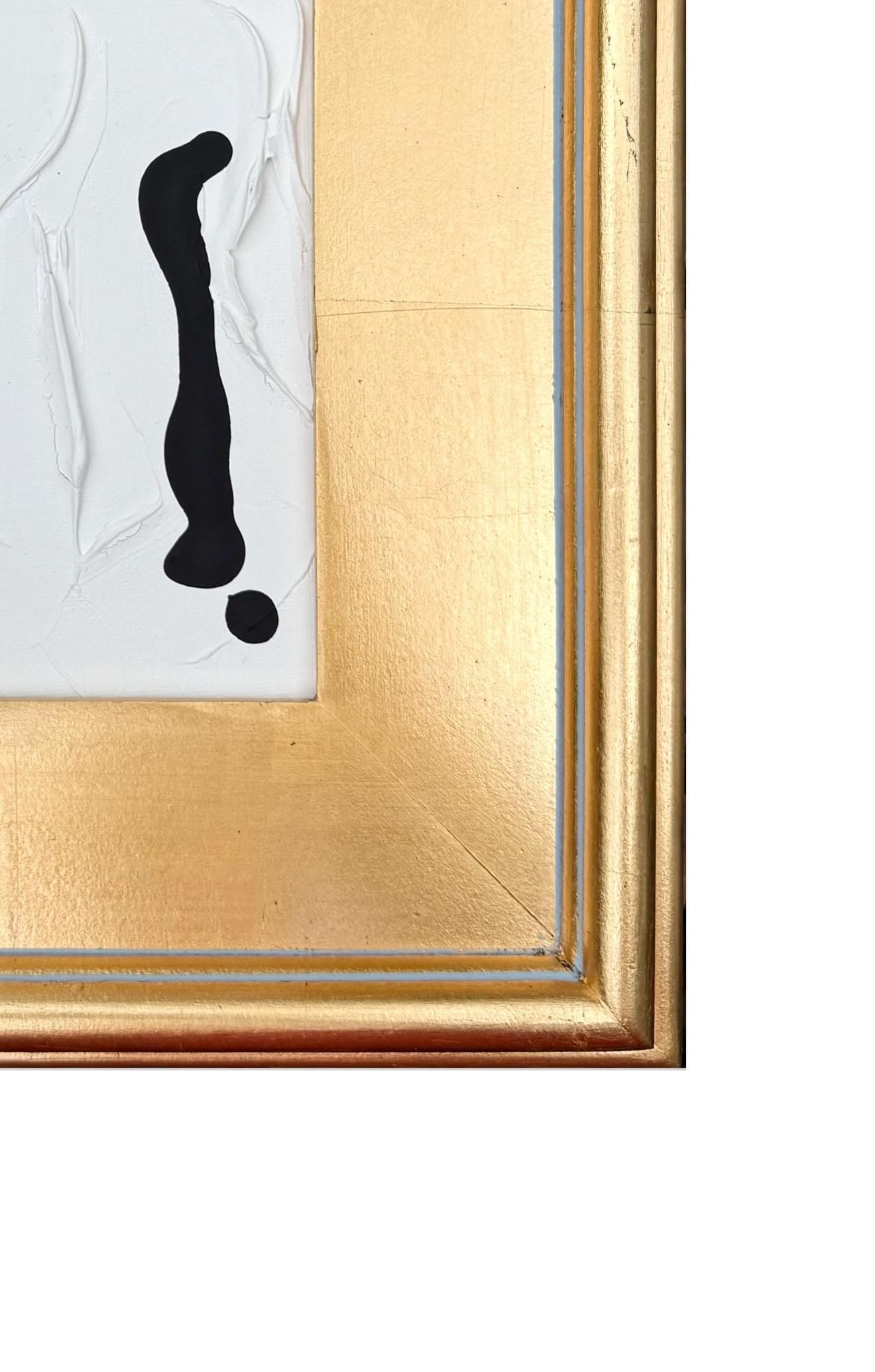 Original Abstract Mixed Media Painting on Canvas Panel, Framed in Gold-Leaf Wooden Frame, Original Abstract Art, Black and White, Texture