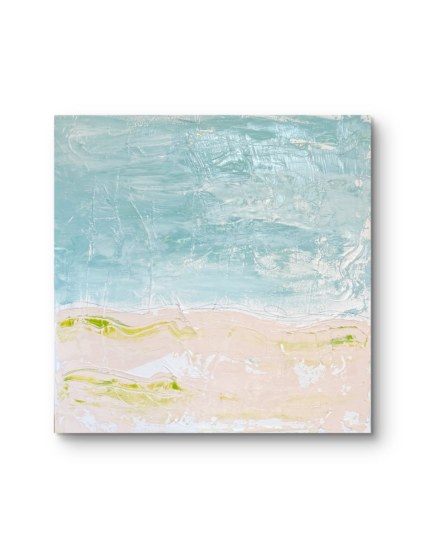 Original Abstract Mixed Media Landscape Painting, Blue, Green, Pink, Abstract Artwork, 30”x40”