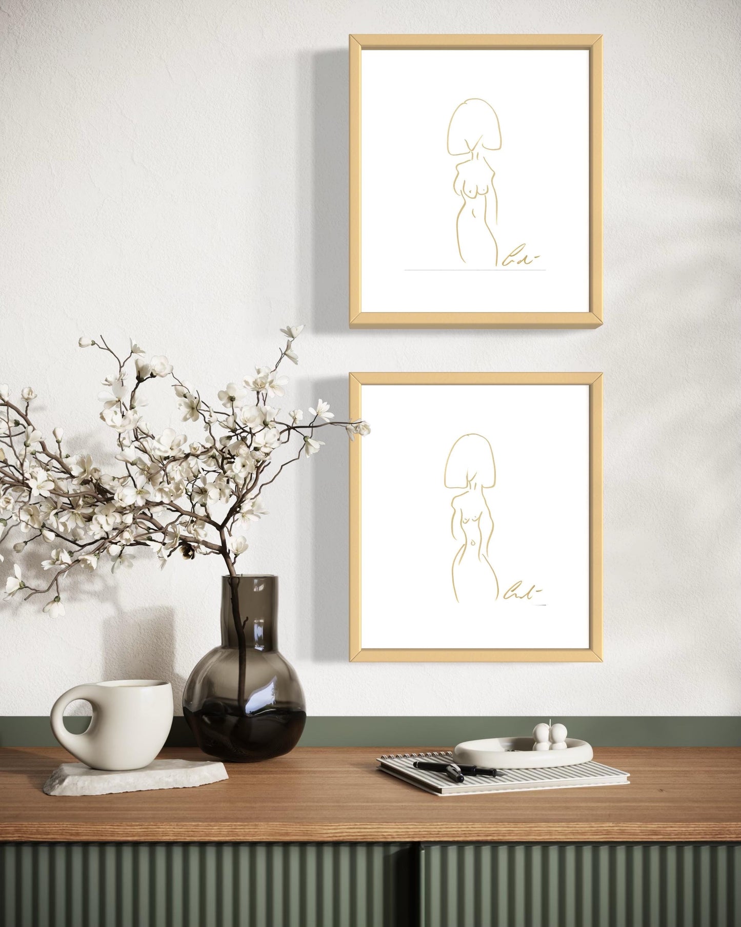 Original Abstract Watercolor Paintings Digital Print, Fine Art Print, Digital Download, Abstract Artwork, Gold Figure Line Drawing, 8x10