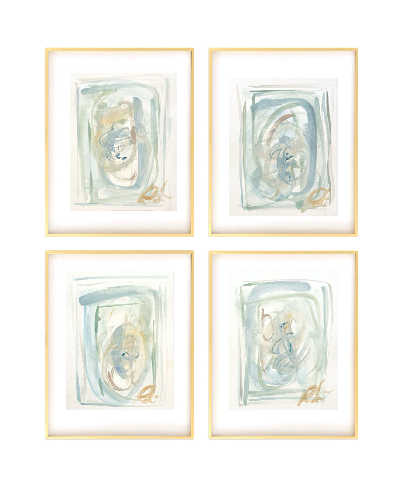 Set of Four Original Abstract Watercolor Paintings on Paper, 8x10