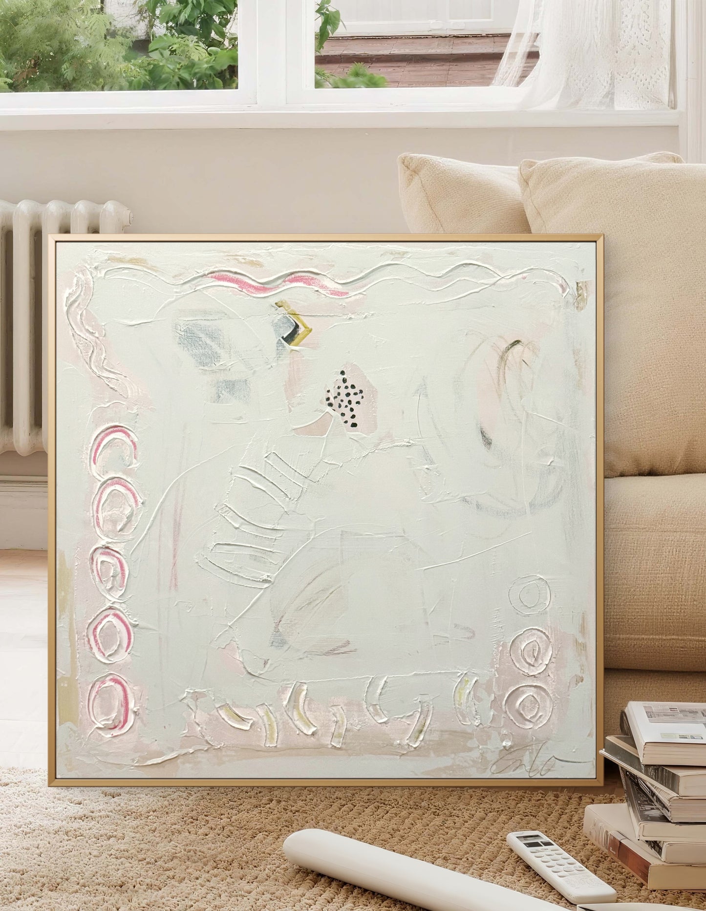 Original Abstract Mixed Media Painting on Canvas, 36”x36”, Neutral Abstract Art