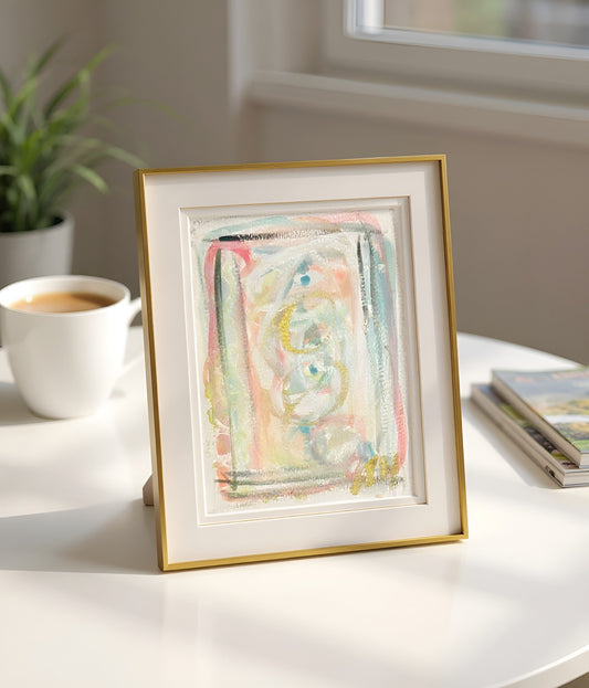 Original Abstract Watercolor Painting Fine Art Giclee Print, Size 5x7, Green, Peach, Pink