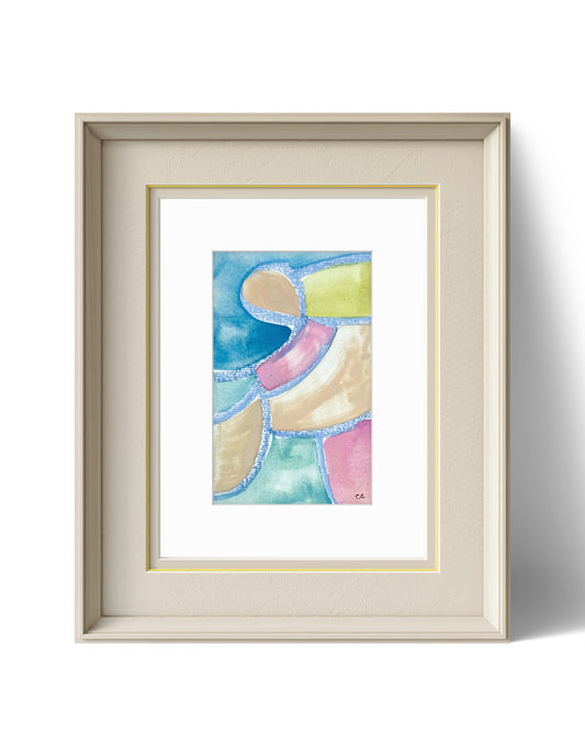 Original Abstract Watercolor Painting Fine Art Print, Size 5x7, Pink, Blue, Green, Abstract Artwork, Wall Decor