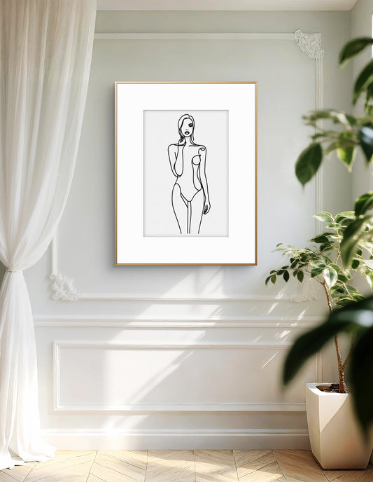 Minimalist Nude Figure Oversized Art Print, Modern Figure Drawing, Female Nude Figure Art, Abstract Nude Figure, Black & White Line Art