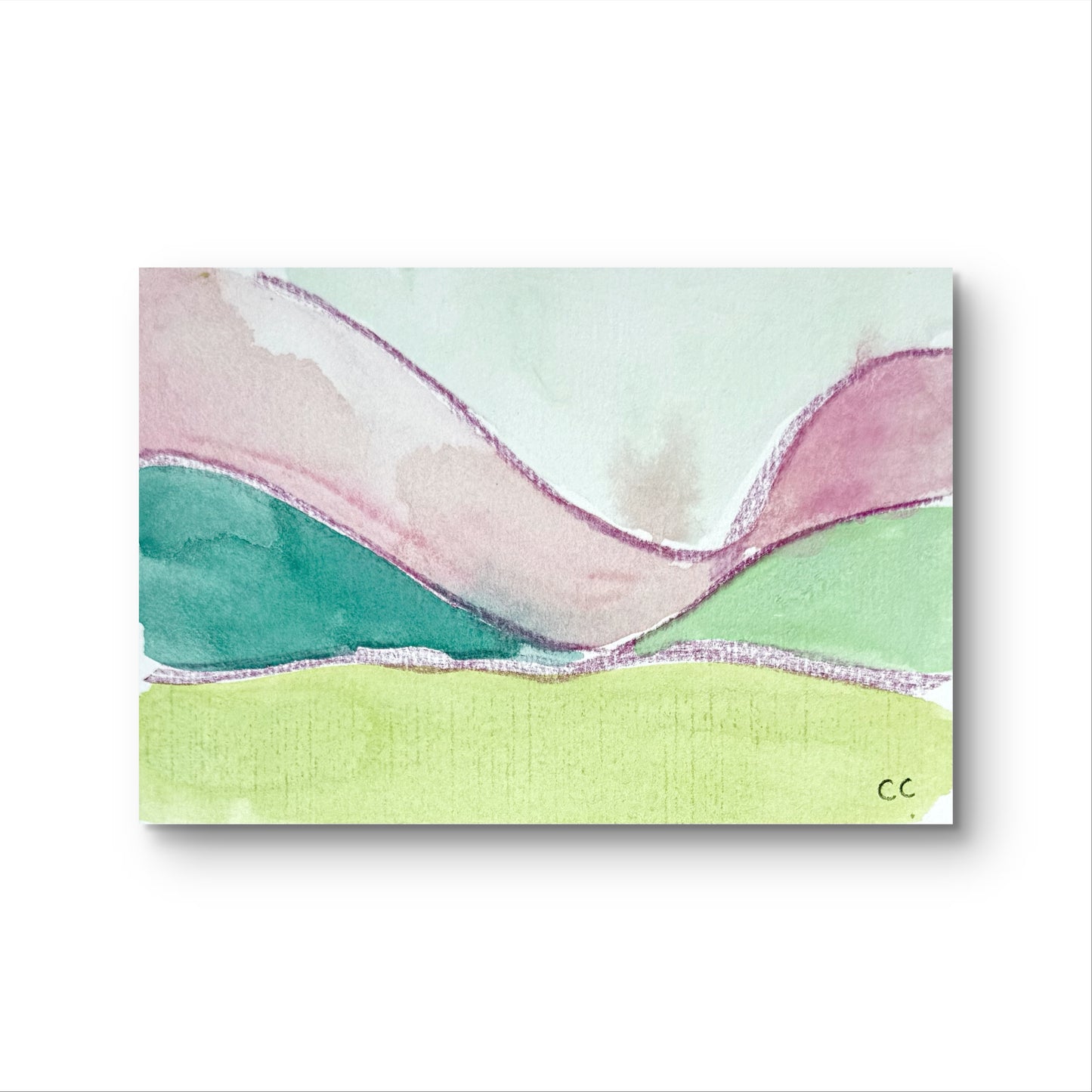 Original Abstract Watercolor Landscape Painting, Digital Print, Digital Download, Blue, Pink, Green, Chartreuse, 4x6