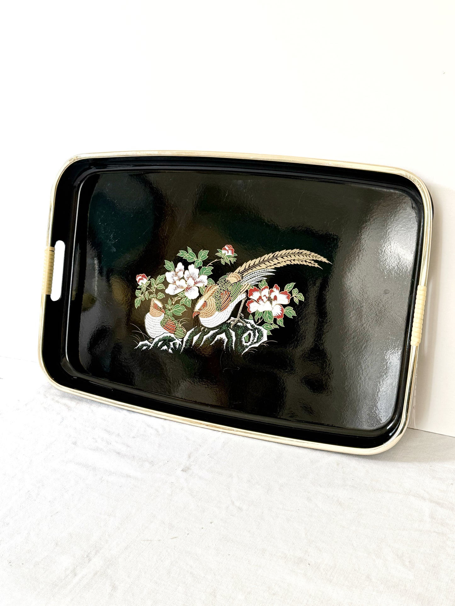 Black Vintage Handpainted Japanese Serving Tray Bar Ware