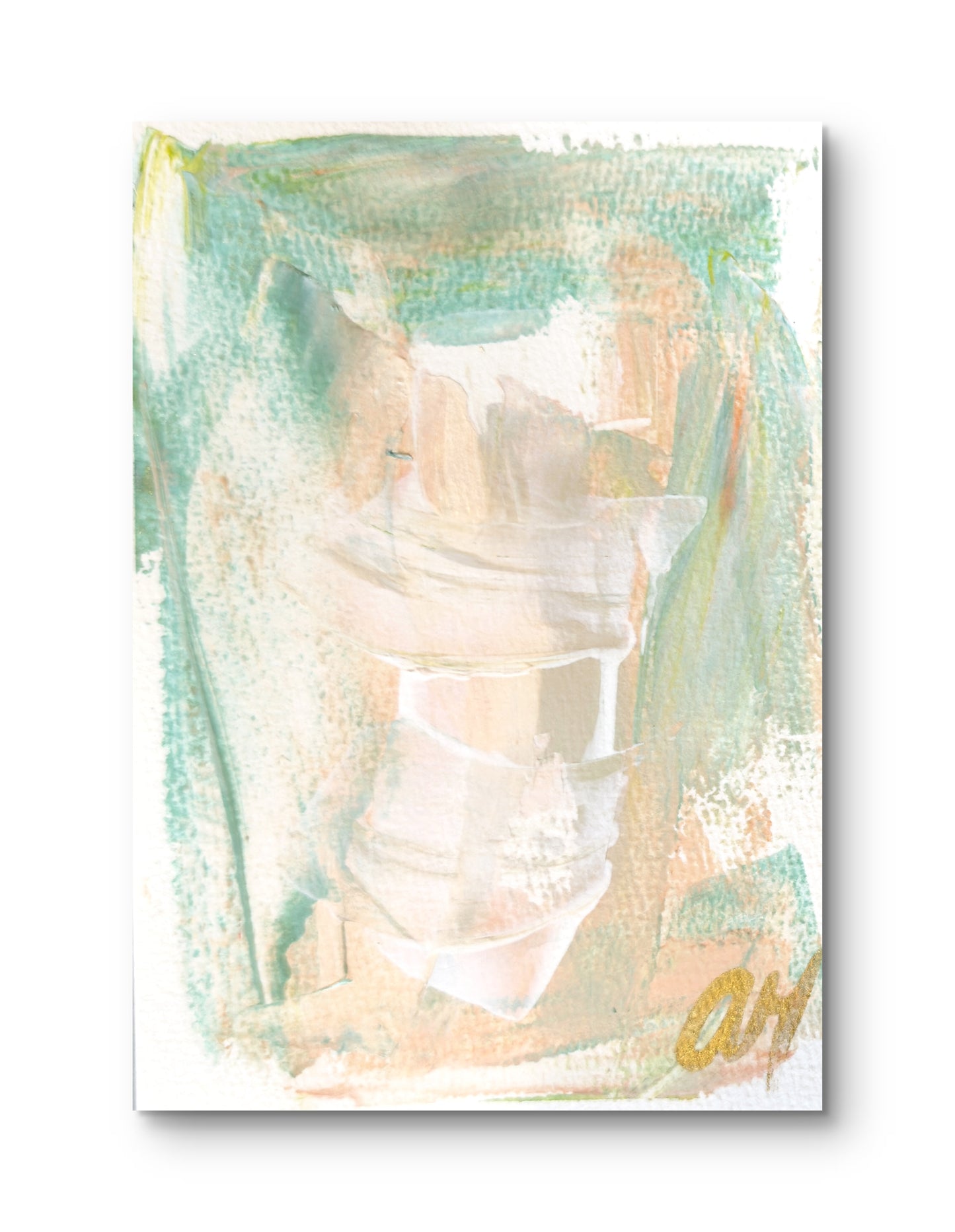 Original Abstract Watercolor Painting Fine Art Giclee Print, Size 5x7, Green, Peach, Pink