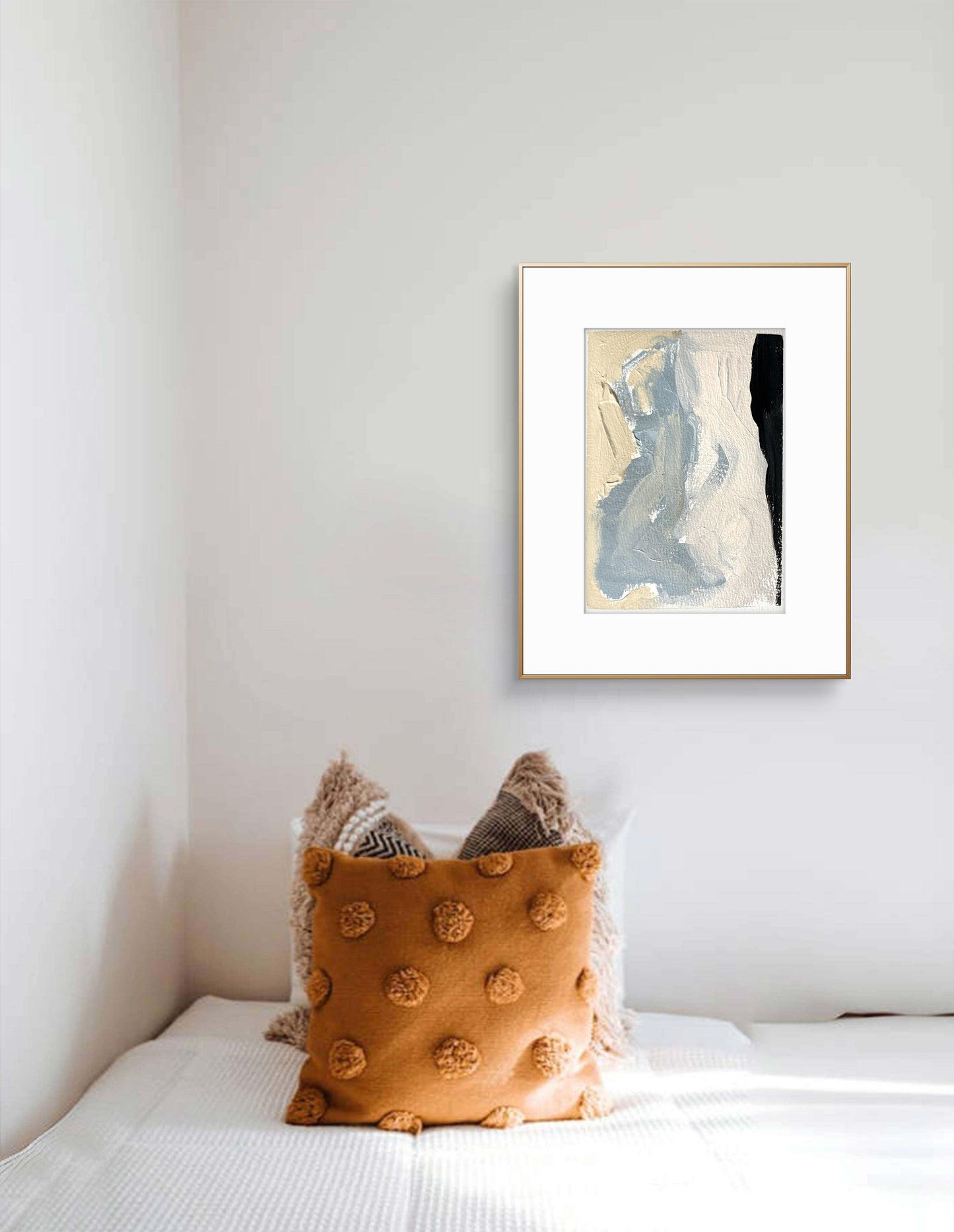 Original Abstract Fine Art Print, Black, White, Taupe, Blue, Monochrome Print (5x7), Abstract Artwork