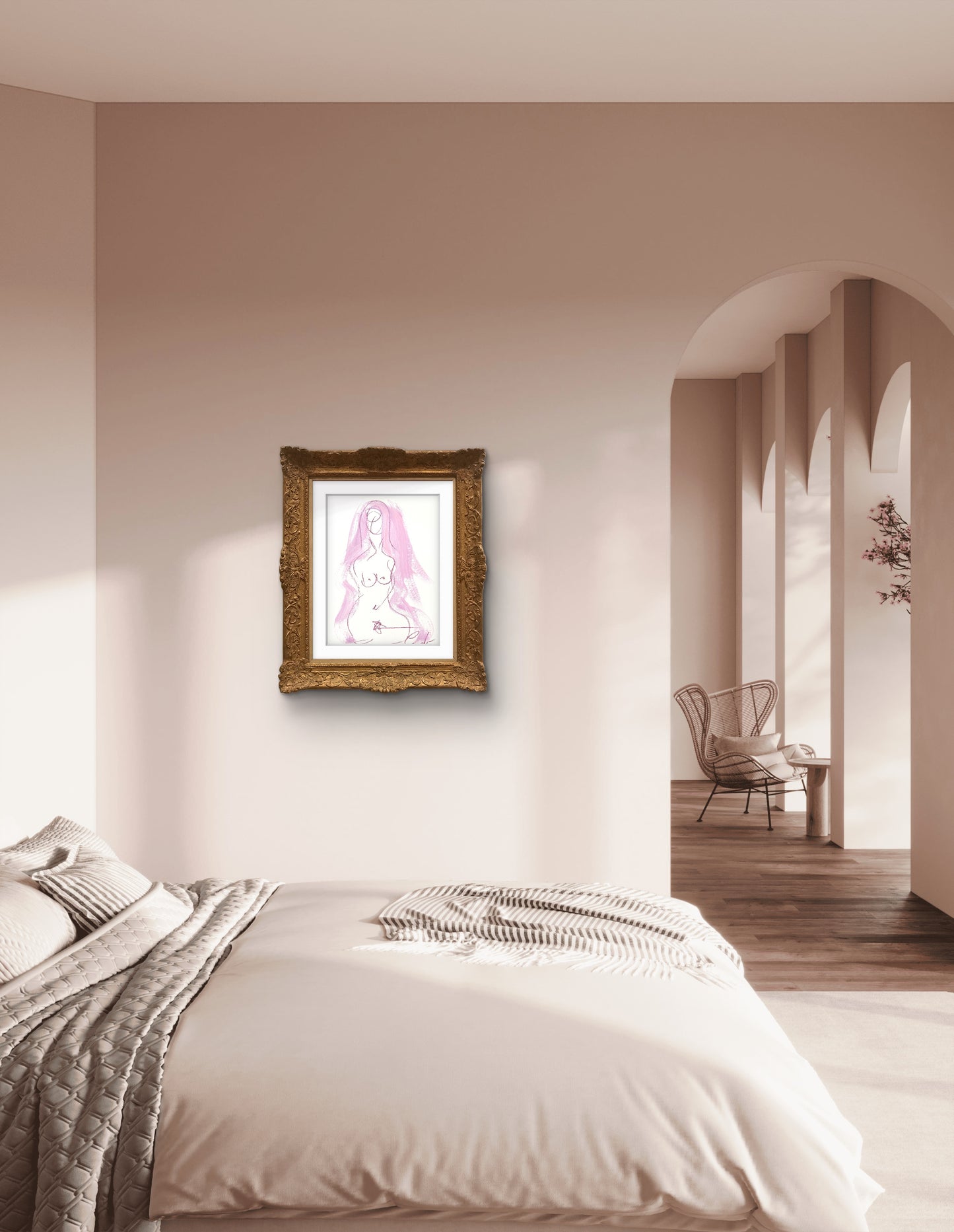 Framed Abstract Nude Painting, Pink
