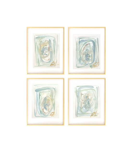 Set of Four Original Abstract Watercolor Paintings on Paper, 8x10