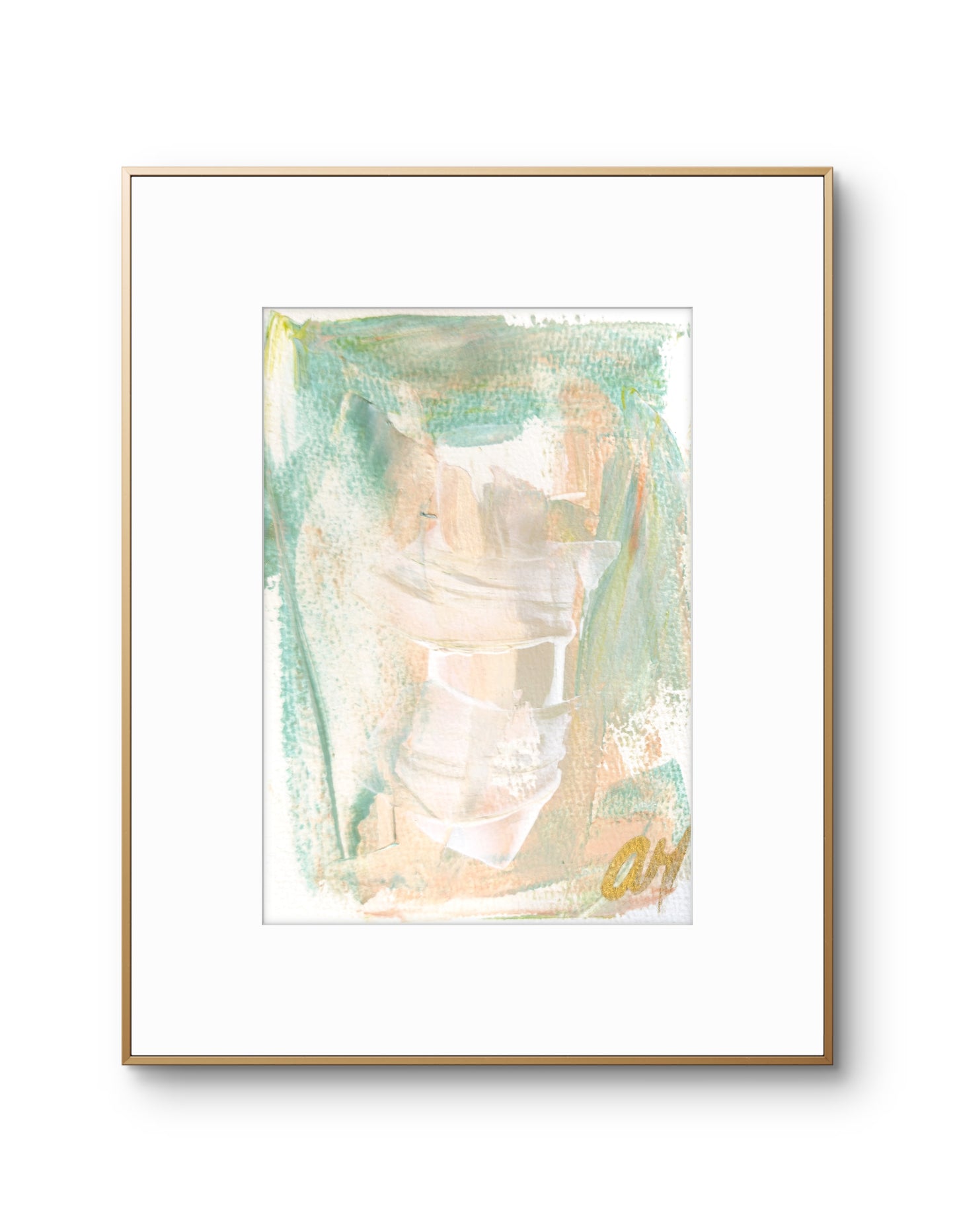 Original Abstract Watercolor Painting Fine Art Giclee Print, Size 5x7, Green, Peach, Pink