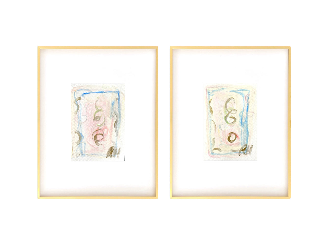 Original Abstract Watercolor Paintings, Pair of 5x7, Abstract Artwork, Pink, Blue