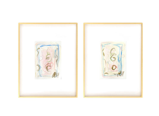 Original Abstract Watercolor Paintings, Pair of 5x7, Abstract Artwork, Pink, Blue