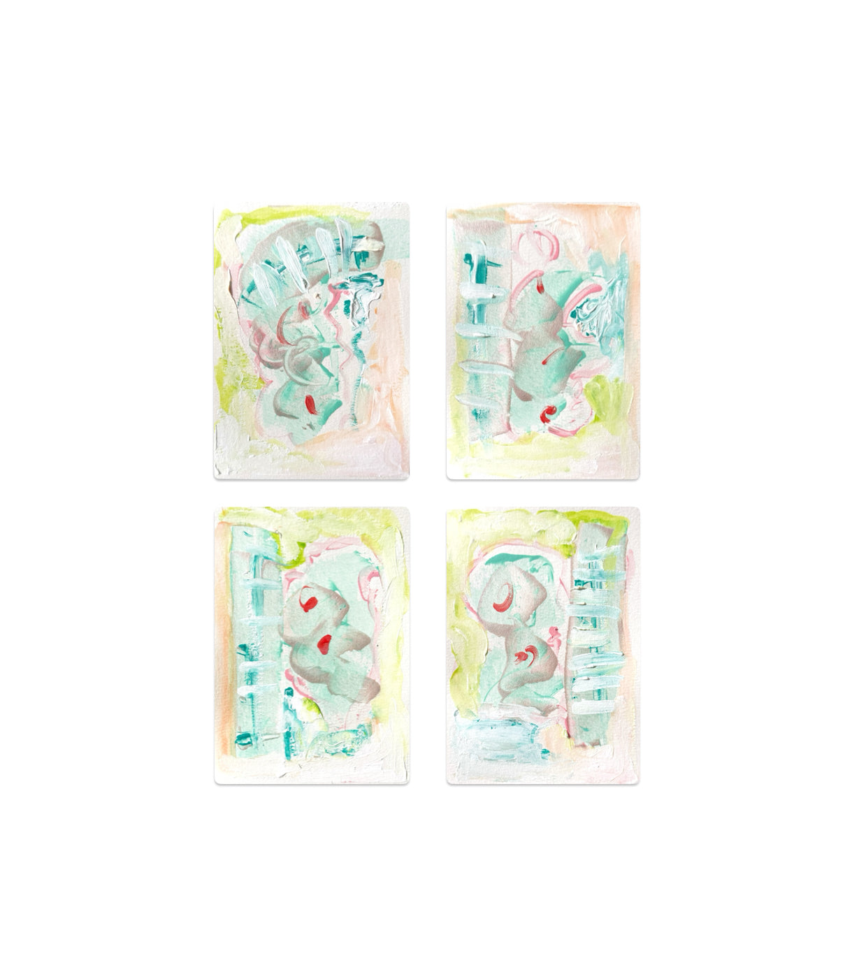 Original Abstract Watercolor Paintings, Set of Four, Framed, Pink, Blue, Green, Abstract Artwork