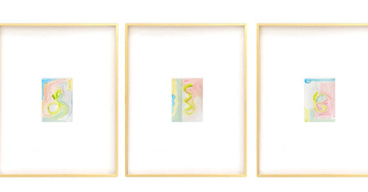 Set of Three Original Abstract Watercolor Paintings on Paper, Framed