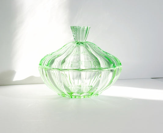 Emerald Depression Glass Covered Candy Dish