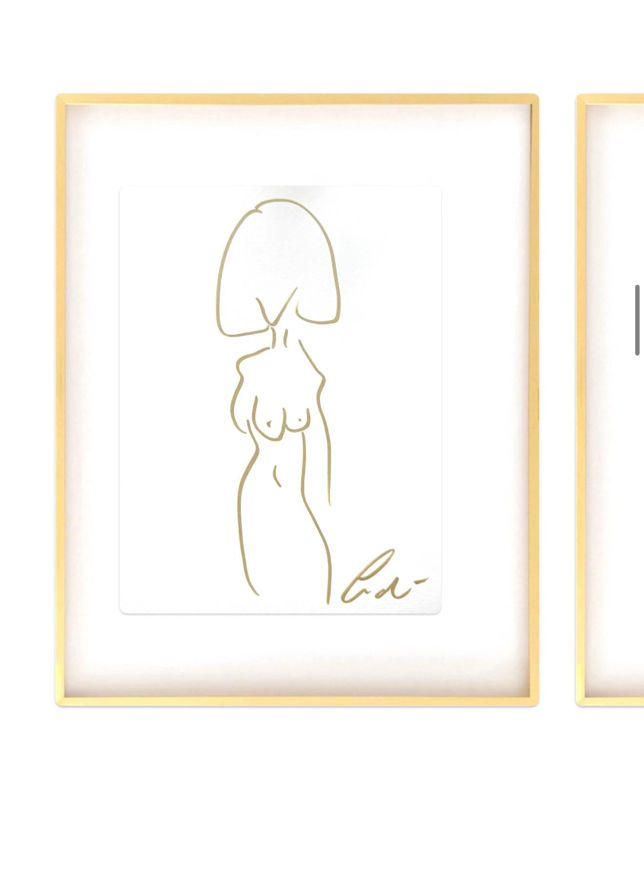 Original Abstract Watercolor Paintings Digital Print, Fine Art Print, Digital Download, Abstract Artwork, Gold Figure Line Drawing, 8x10