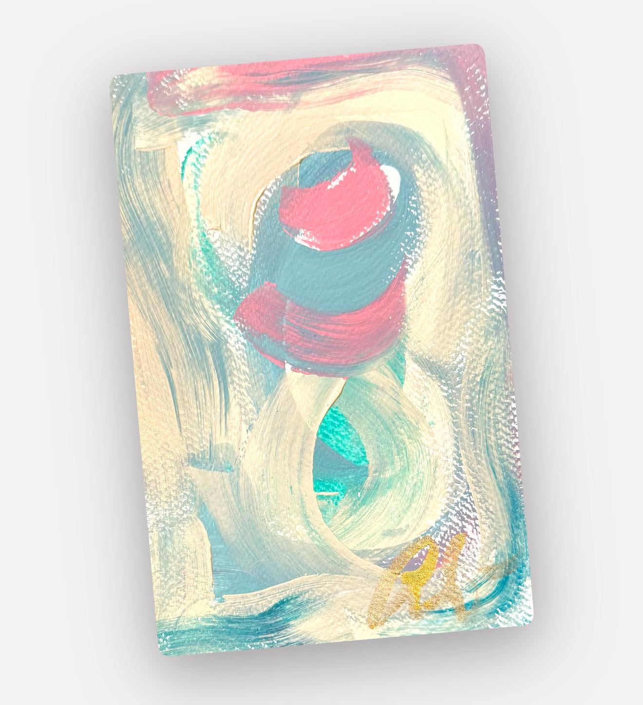 Original Abstract Fine Art Prints, Green, Pink, Blue, Pair (5x7), Abstract Artwork