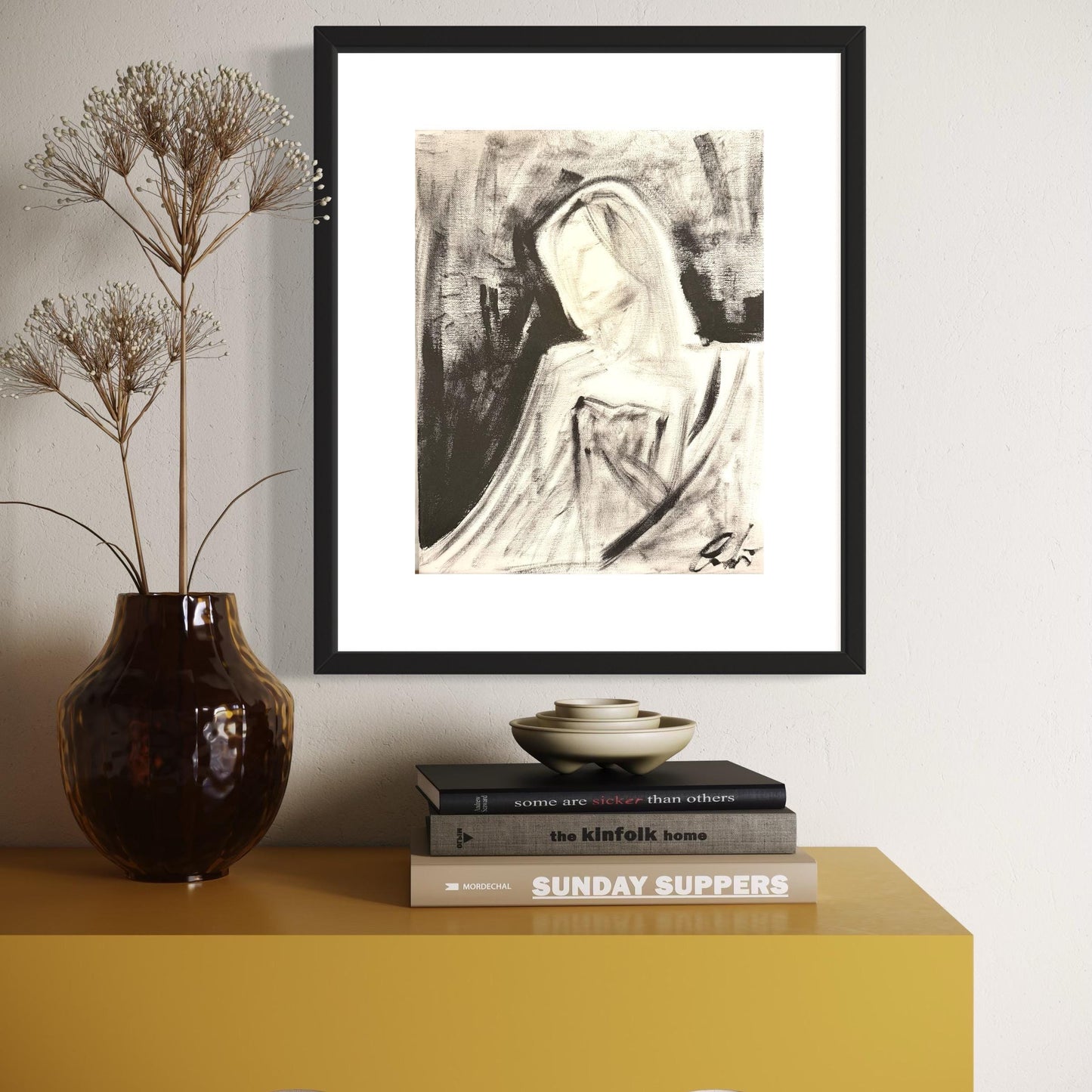 Original Abstract Nude Figure Fine Art Print, Black & White Monochrome Print (8x10)