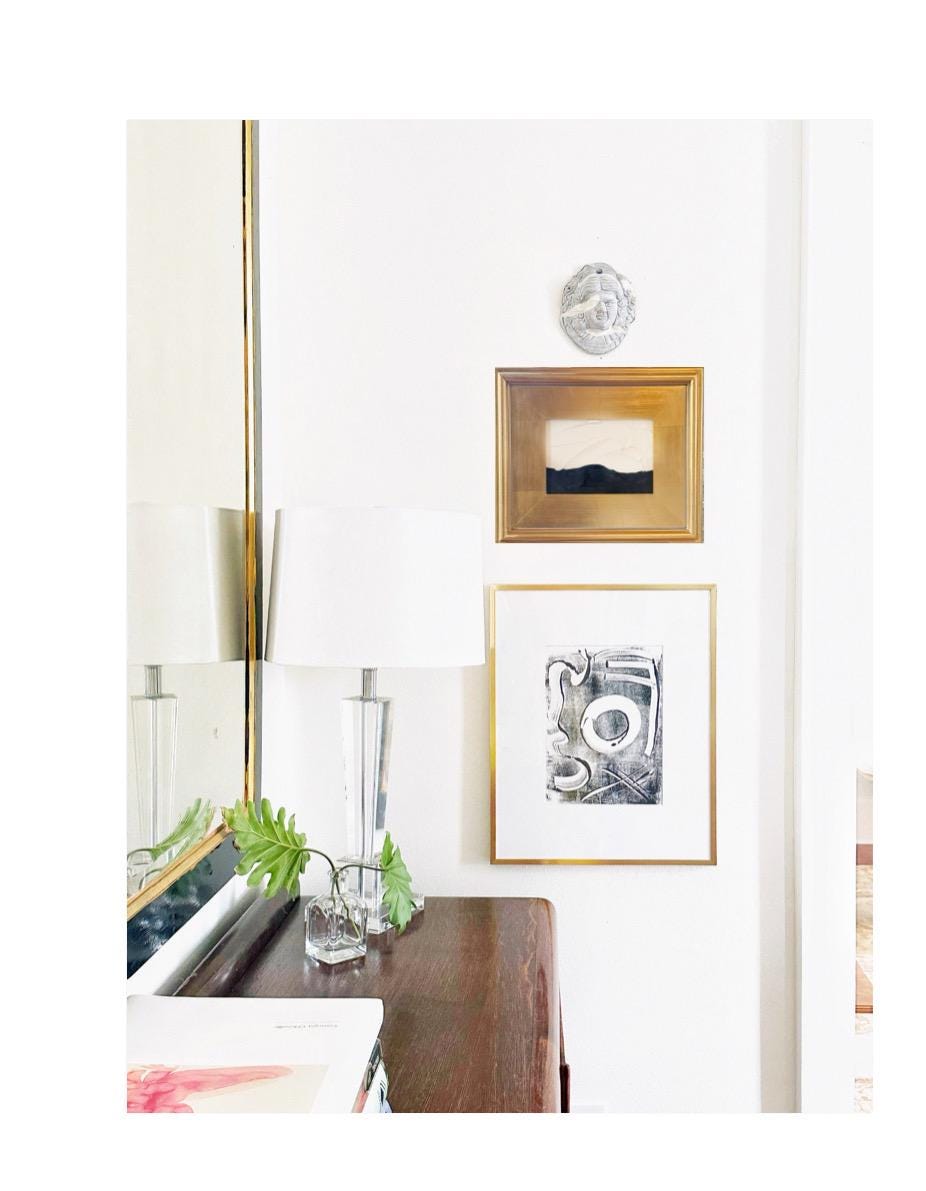 Framed Original Abstract Artwork, Mixed Media Painting (5”x7”) on Canvas, 11”x13”, Gold Frame, Neutral Wall Art, Minimal Art, Metallic Art