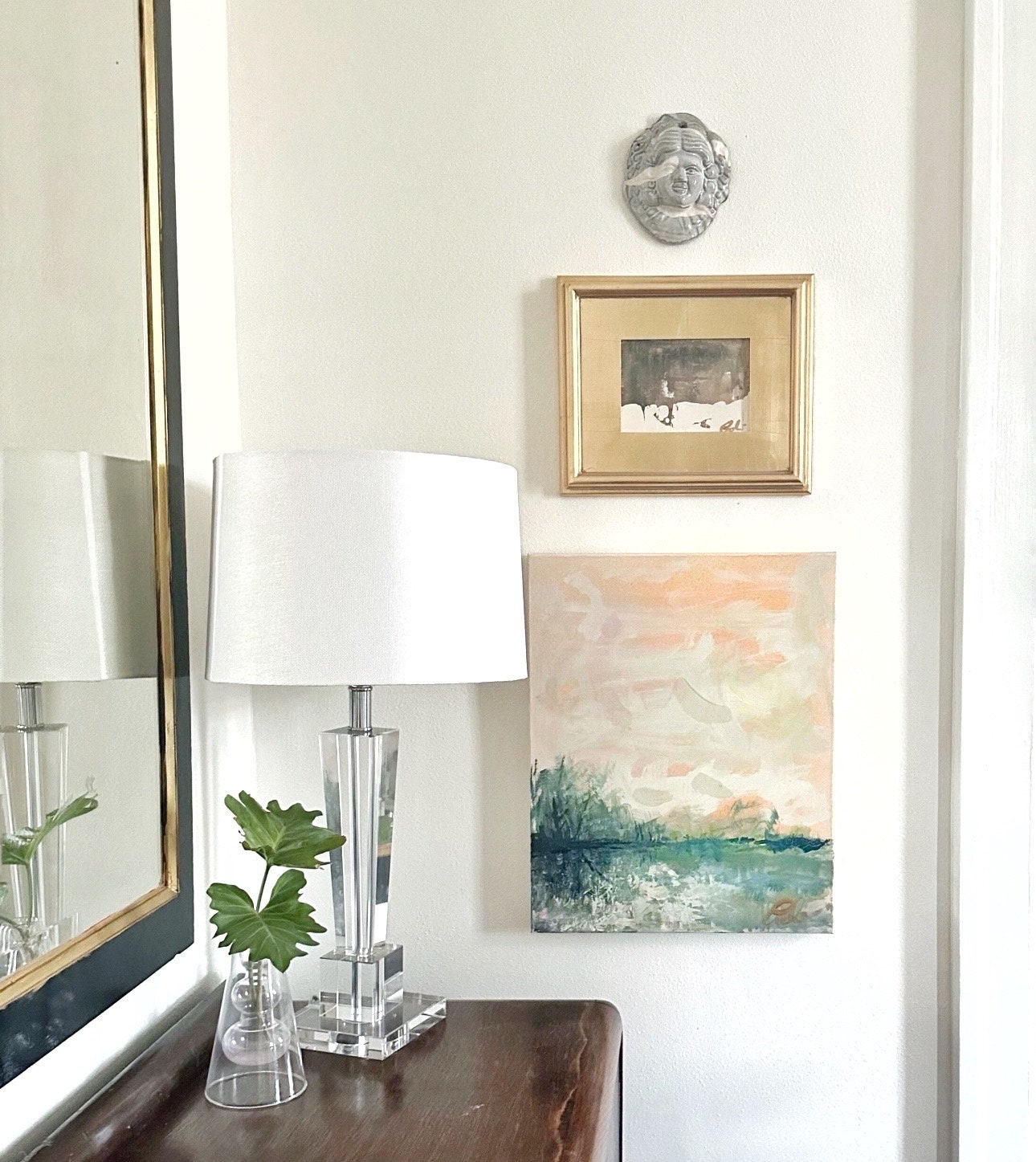 Original Abstract Mixed Media Landscape on Canvas, 16”x20”, Abstract Painting, Landscape Painting, Green, Pink, Original Artwork