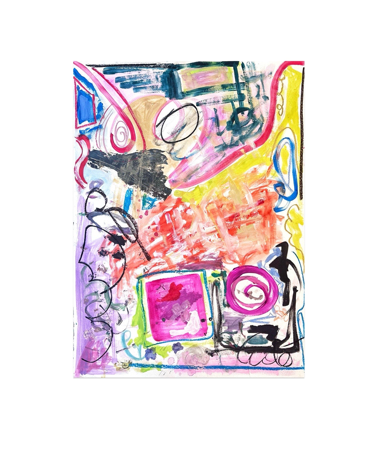 Large Original Abstract Mixed Media Painting on Paper, 18x24, Abstract Artwork, Original Art, Pink, Multi Color