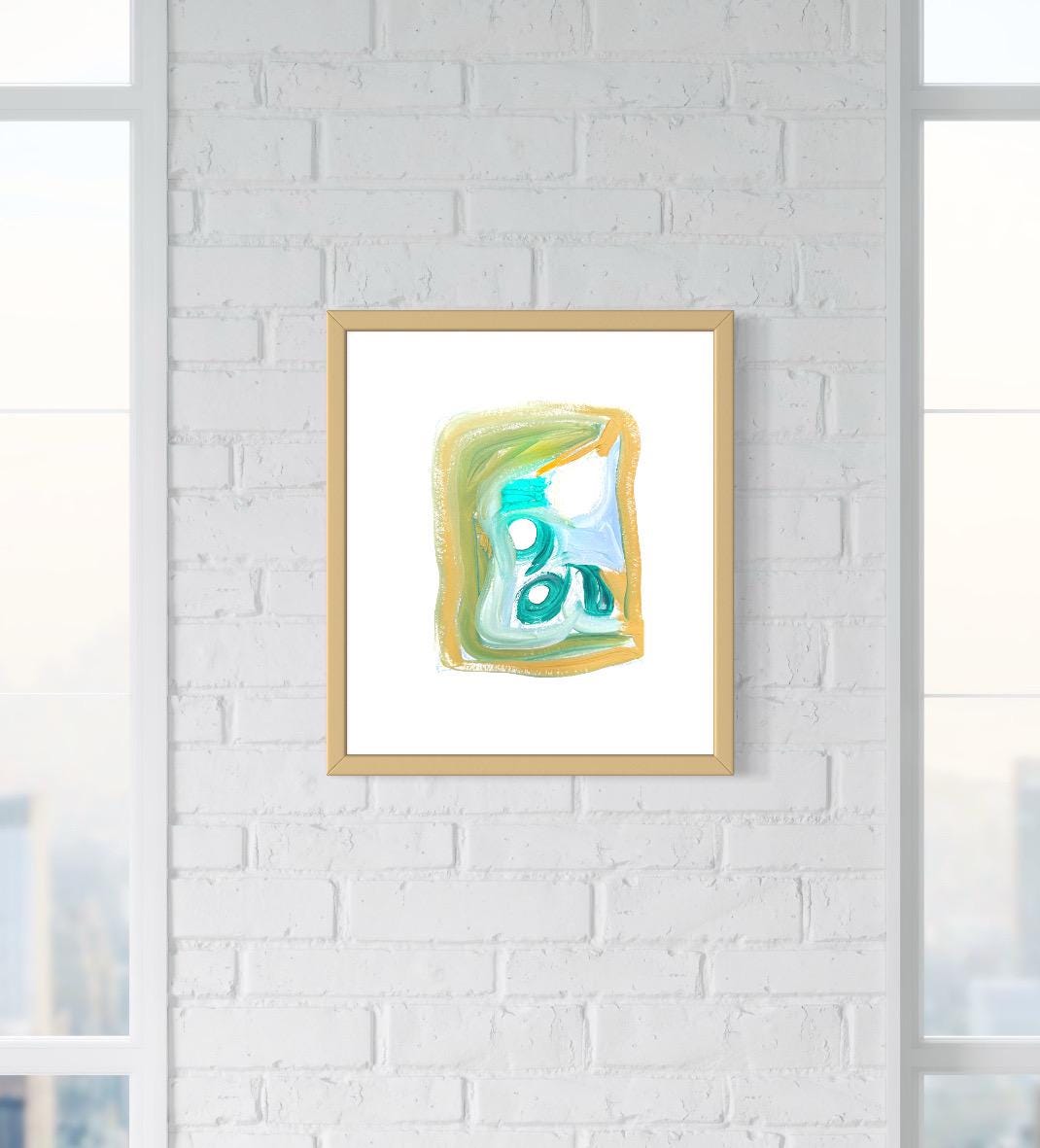Original Abstract Watercolor Painting, Digital Print, Digital Download, Turquoise, Green, Yellow, 8x10, Abstract Artwork