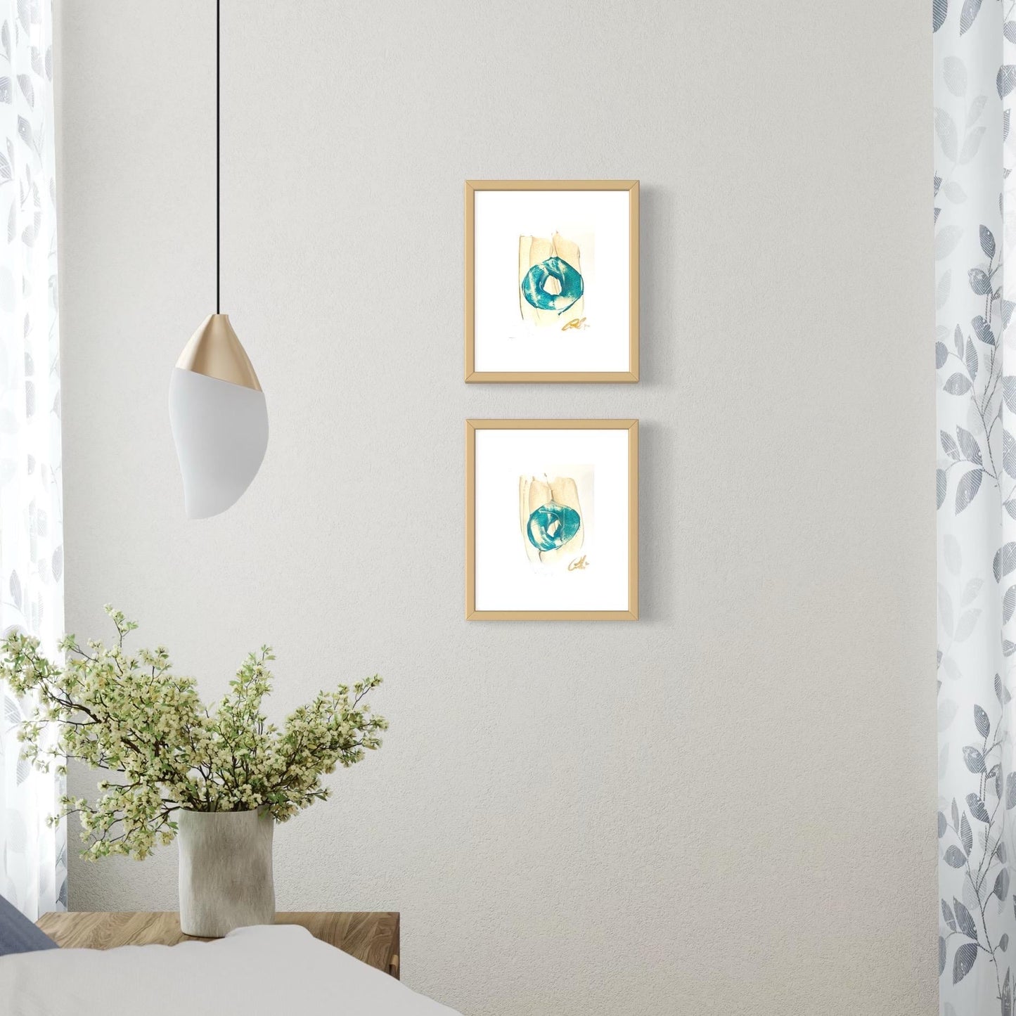 Original Abstract Fine Art Prints, Green, Pink, Blue, Pair (5x7), Abstract Artwork