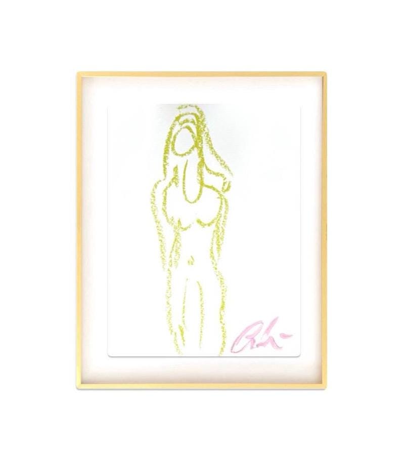 Original Abstract Watercolor Nude Female Painting, Digital Print, Digital Download, Green, Chartreuse, Pink, 8x10, “Gertrude”