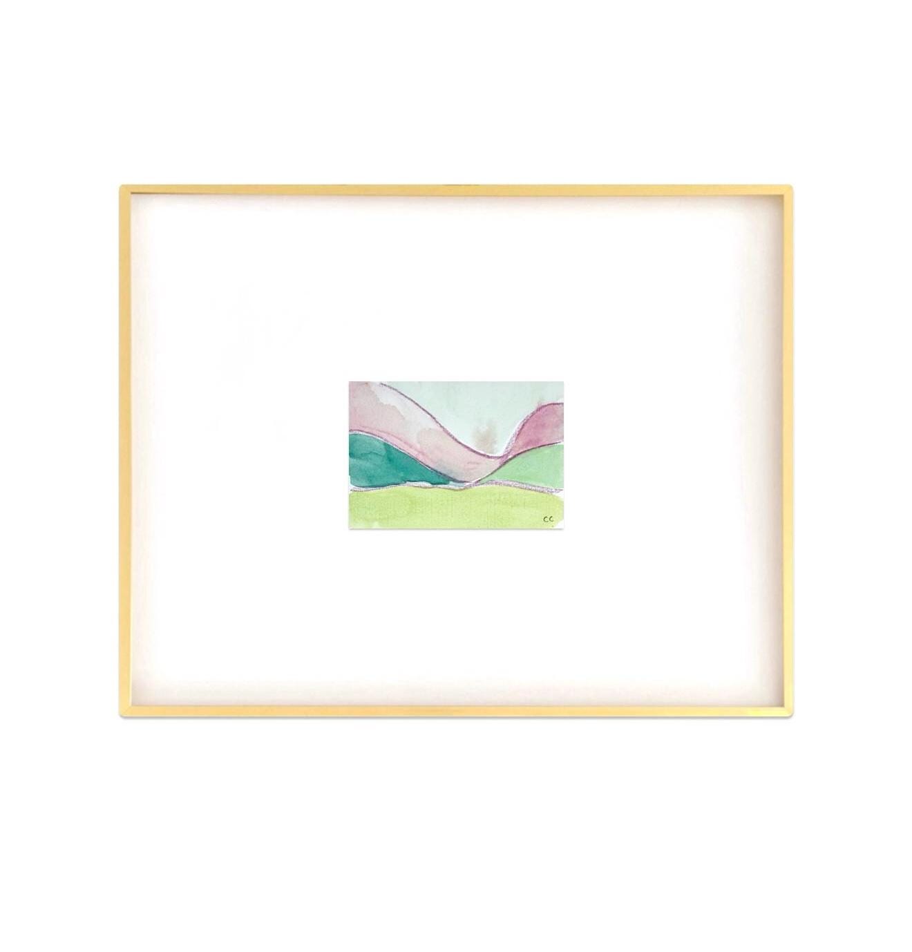 Original Abstract Watercolor Landscape Painting, Digital Print, Digital Download, Blue, Pink, Green, Chartreuse, 4x6